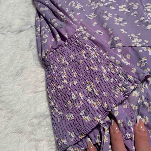 boho Floral Tie Front Ruched Bust Split Thigh Cami Dress purple - Picture 7 of 8